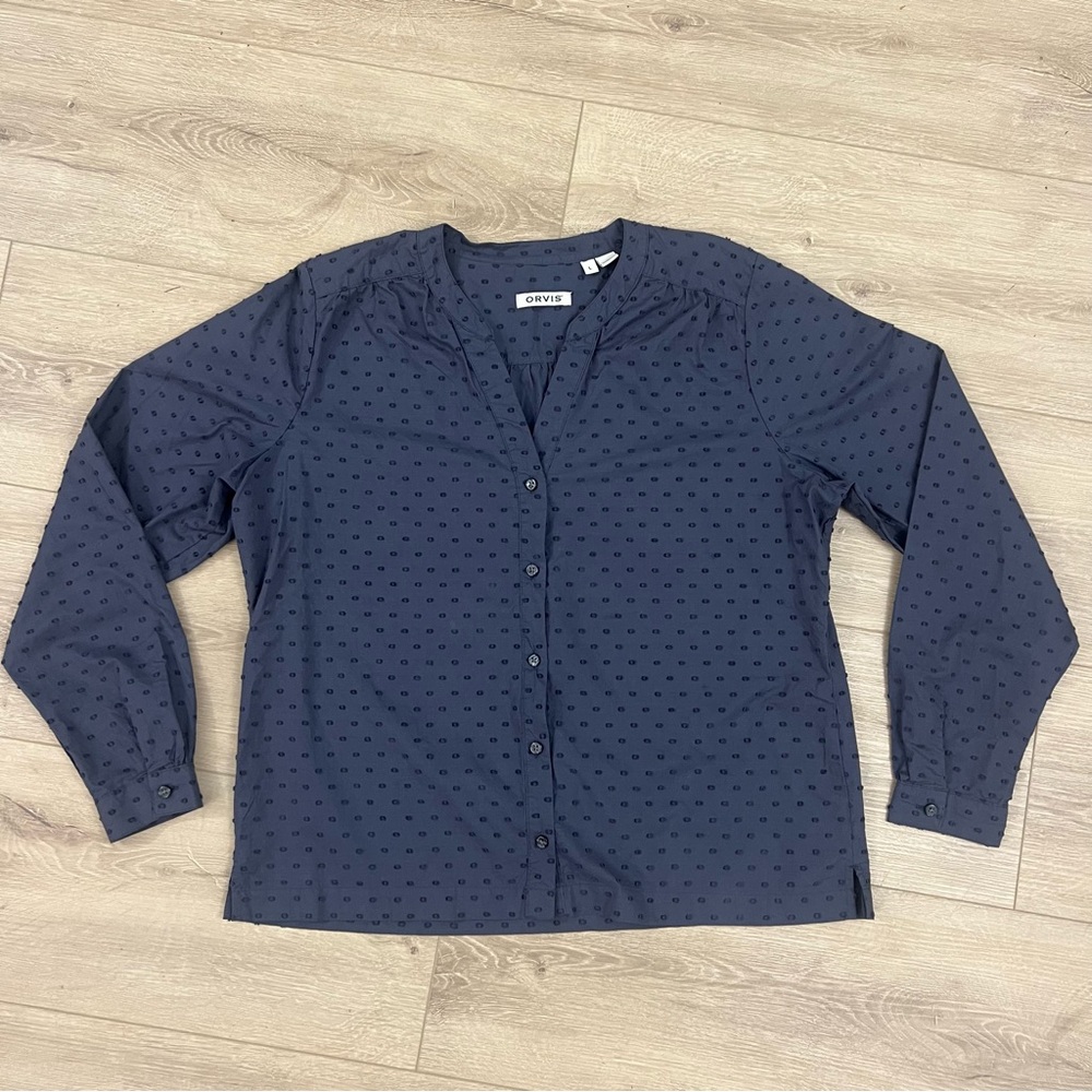 Orvis Dark Blue Textured Blouse Button up